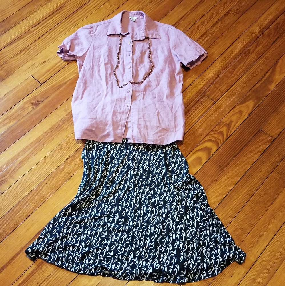 LL Bean Women's linen shirt sleeved shirt XS pink